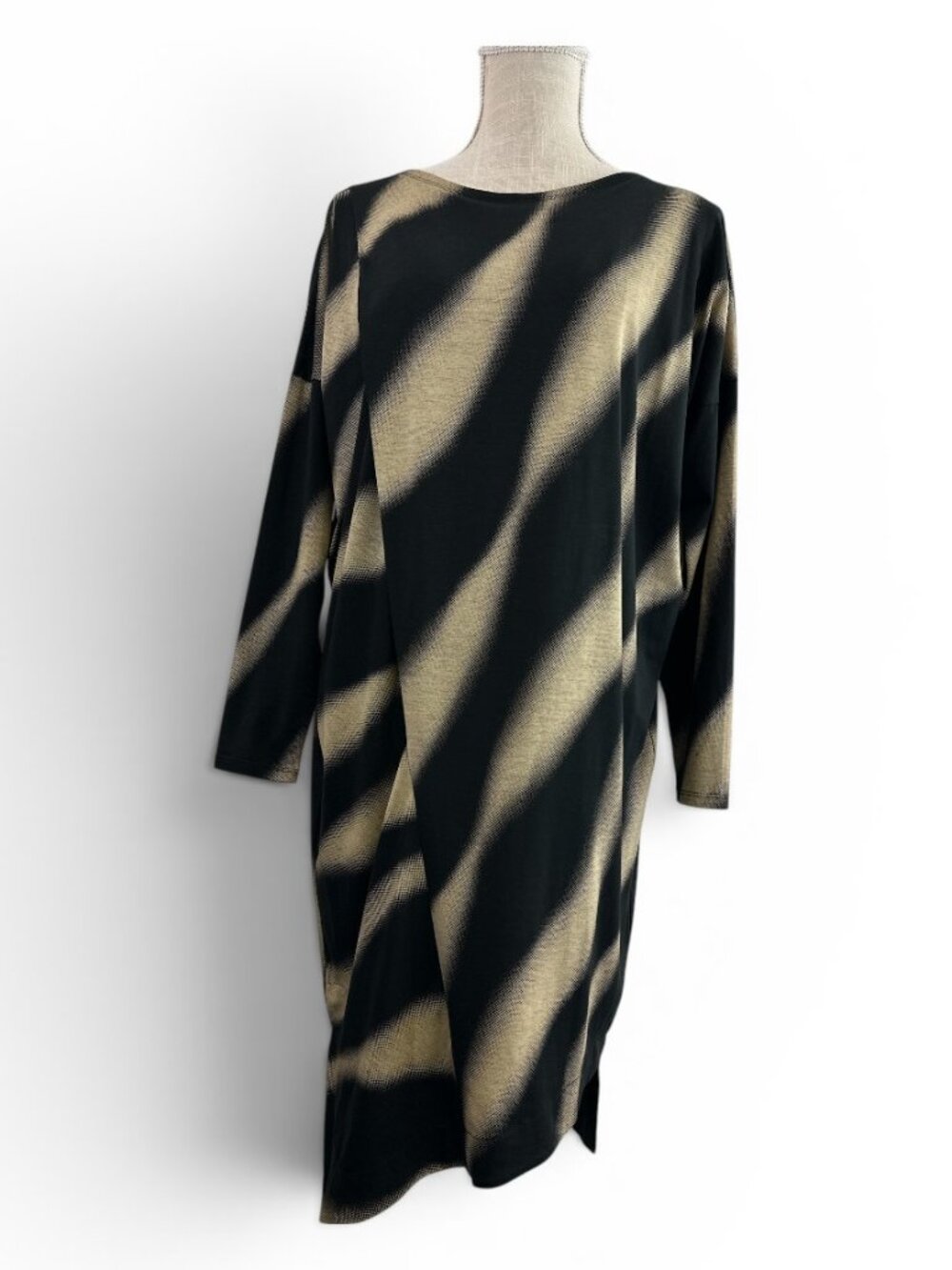 Matthildur Asymmetrical Dress Black Tan Pima Cotton Layered Artsy Lagenlook Sz S